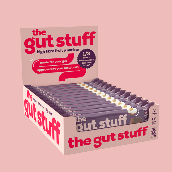 the gut stuff high fibre bars cocoa and hazelnut 12 bar box