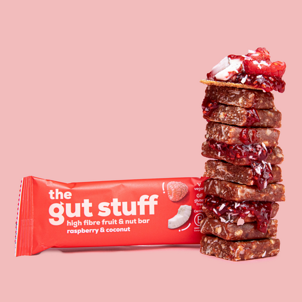 gut friendly raspberry and coconut high fibre bars