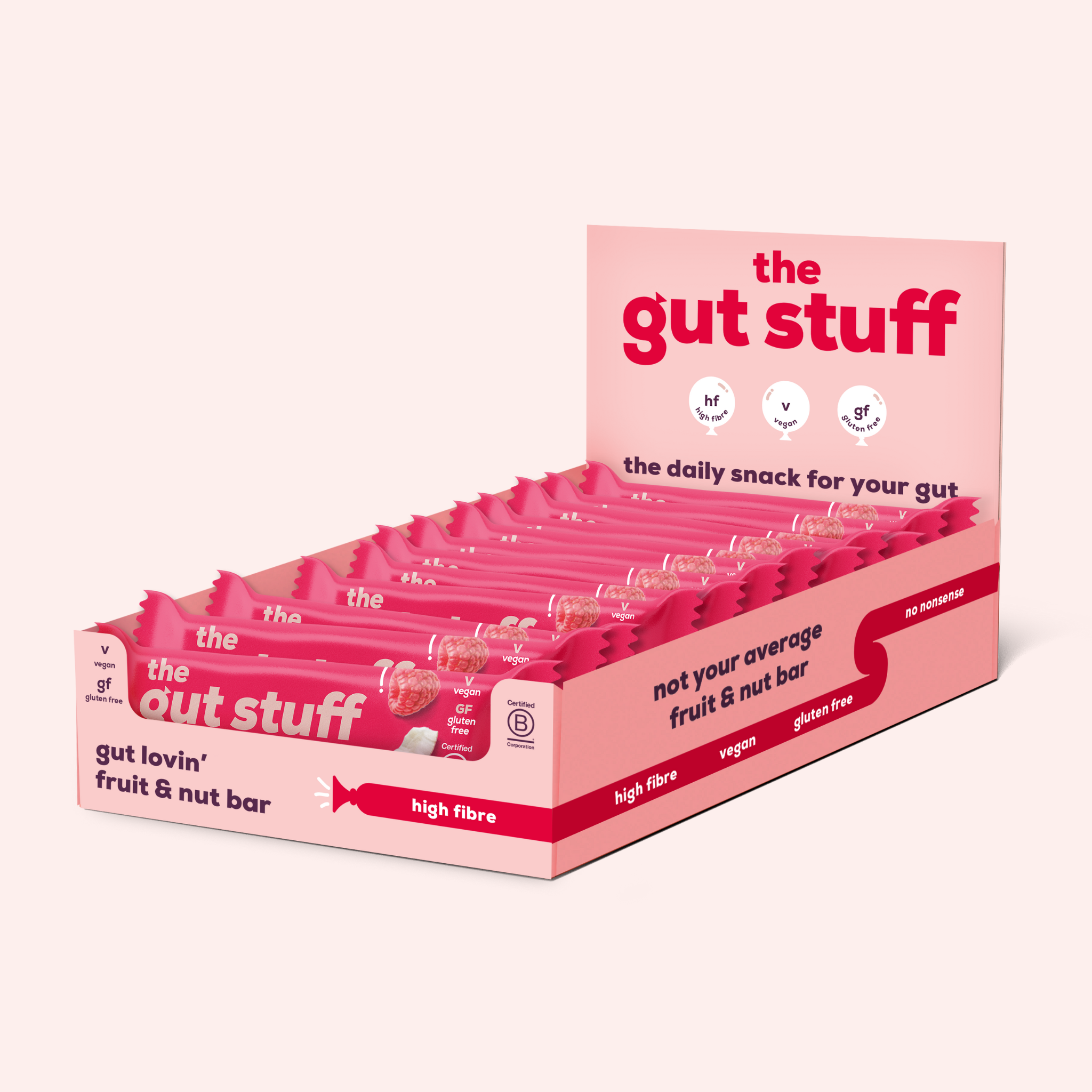 high fibre bars raspberry & coconut 12 bar box – The Gut Stuff